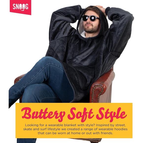 Oversized Wearable Blanket Hoodie, Cozy Sherpa Hoodie Blanket, w/Pocket, Grey - Picture 2 of 5